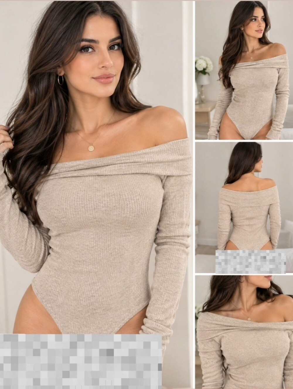 Fashion Nova Off-Shoulder Ribbed Bodysuit - Taupe